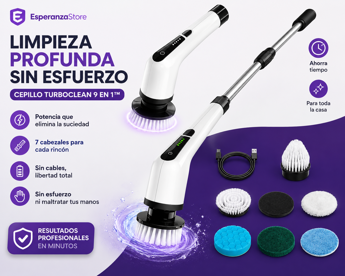 Cepillo TurboClean 9 en 1™ — Limpieza profunda sin esfuerzo