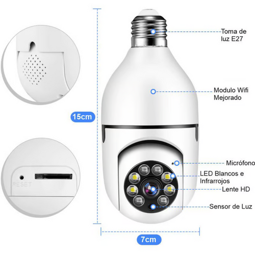 Cámara de Seguridad WiFi Tipo Bombillo 360°