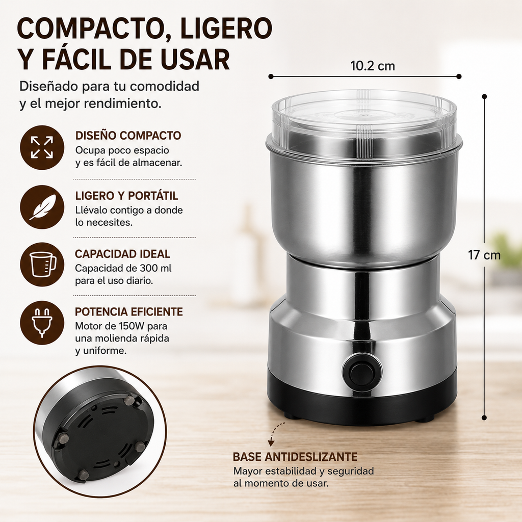 Molino Eléctrico 150W, Café Fresco y Especias en Segundos